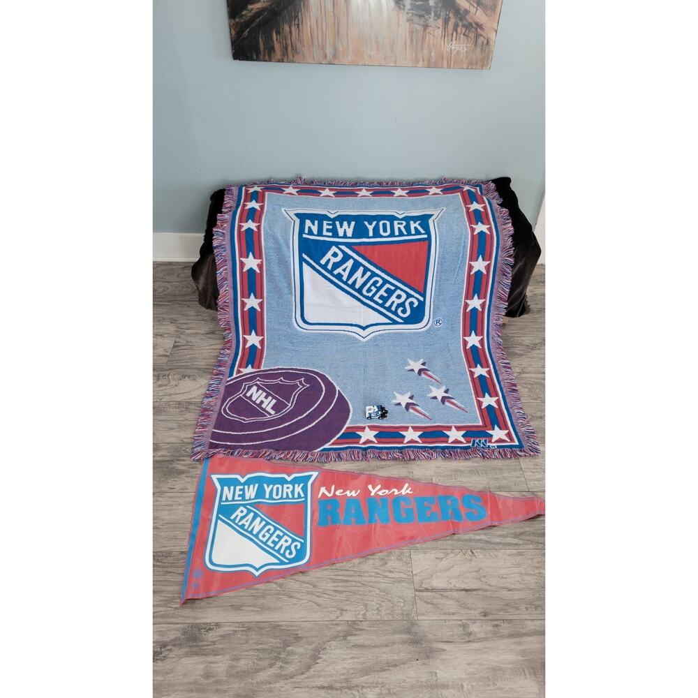 Vintage New York Rangers NHL Fan Bundle Blanket Pennant Zamboni Collectible